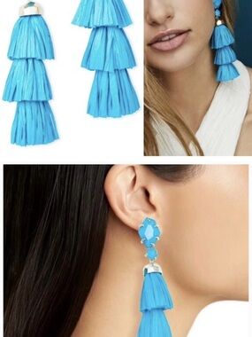Kendra Scott Denise Statement Tassel Earrings – Blue Raffia (NWT Without Tags)